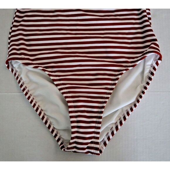 Kona Sol Sz S (4-6) Red/White Striped Twist Bandeau Med. Coverage 1-Pc Swimsuit - Picture 5 of 8